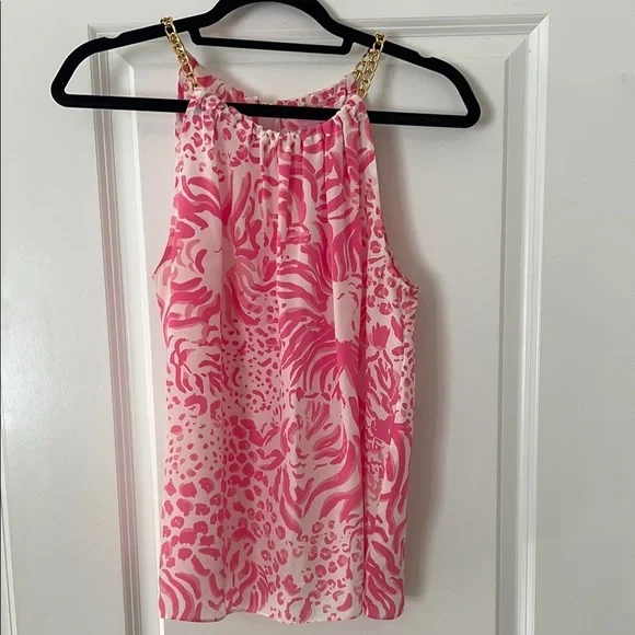 Lilly Pulitzer Riviera Pink and White Sleeveless tank with Chain neck detail - Picture 7 of 12